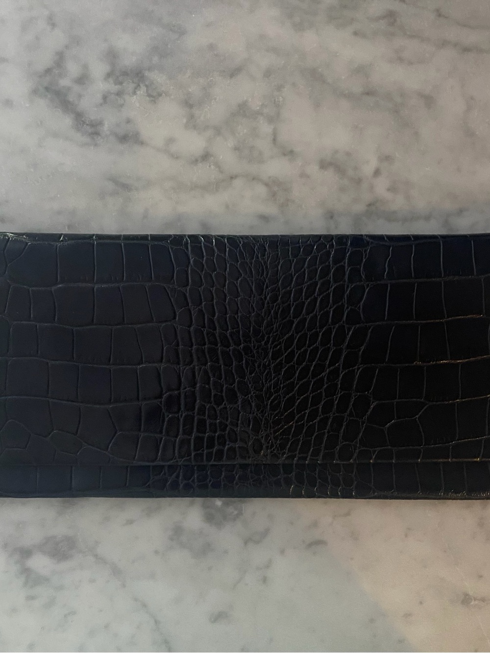 Elie Tahari Black Croc-Embossed Leather Clutch